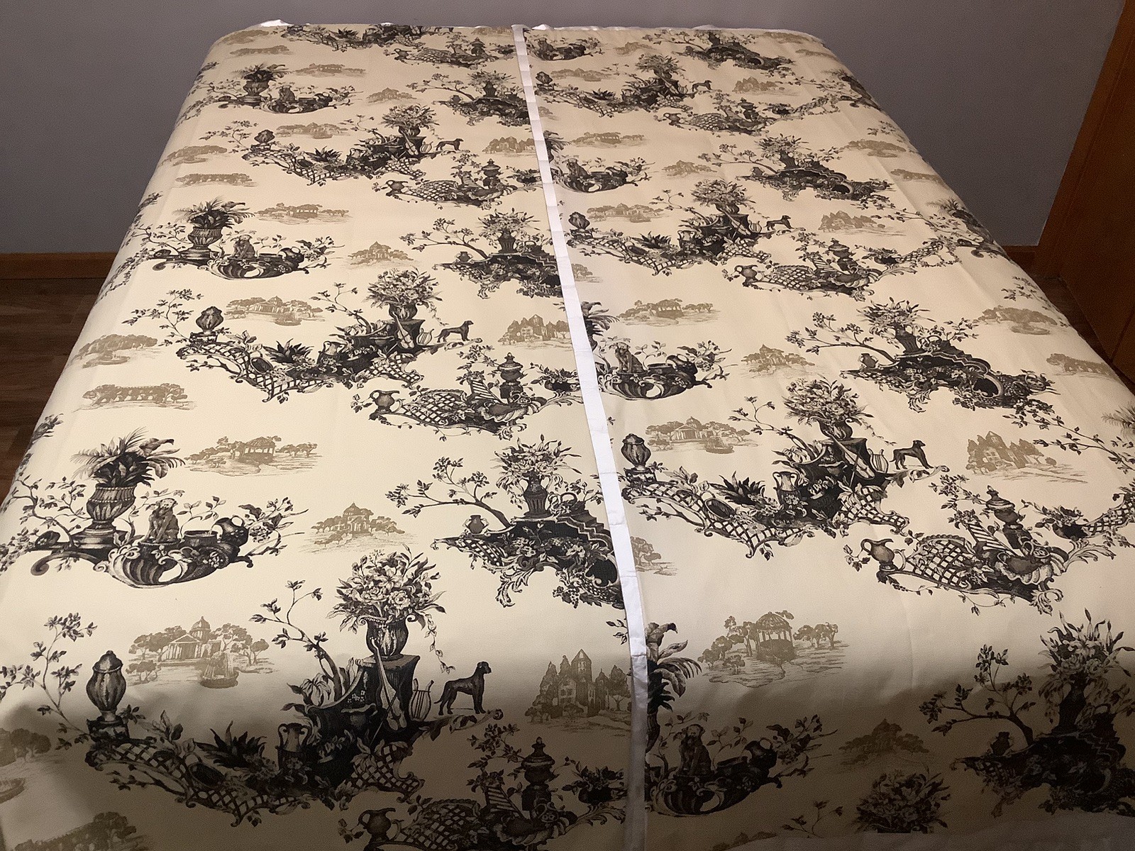 Custom Made Asian Toile Beige & Black Set Of 4 Curtain Drapery Panels 51×84