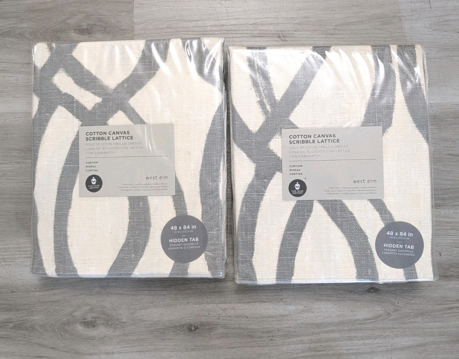 2 West Elm Scribble Lattice Cotton Window Panels Curtain Gray 48×84”