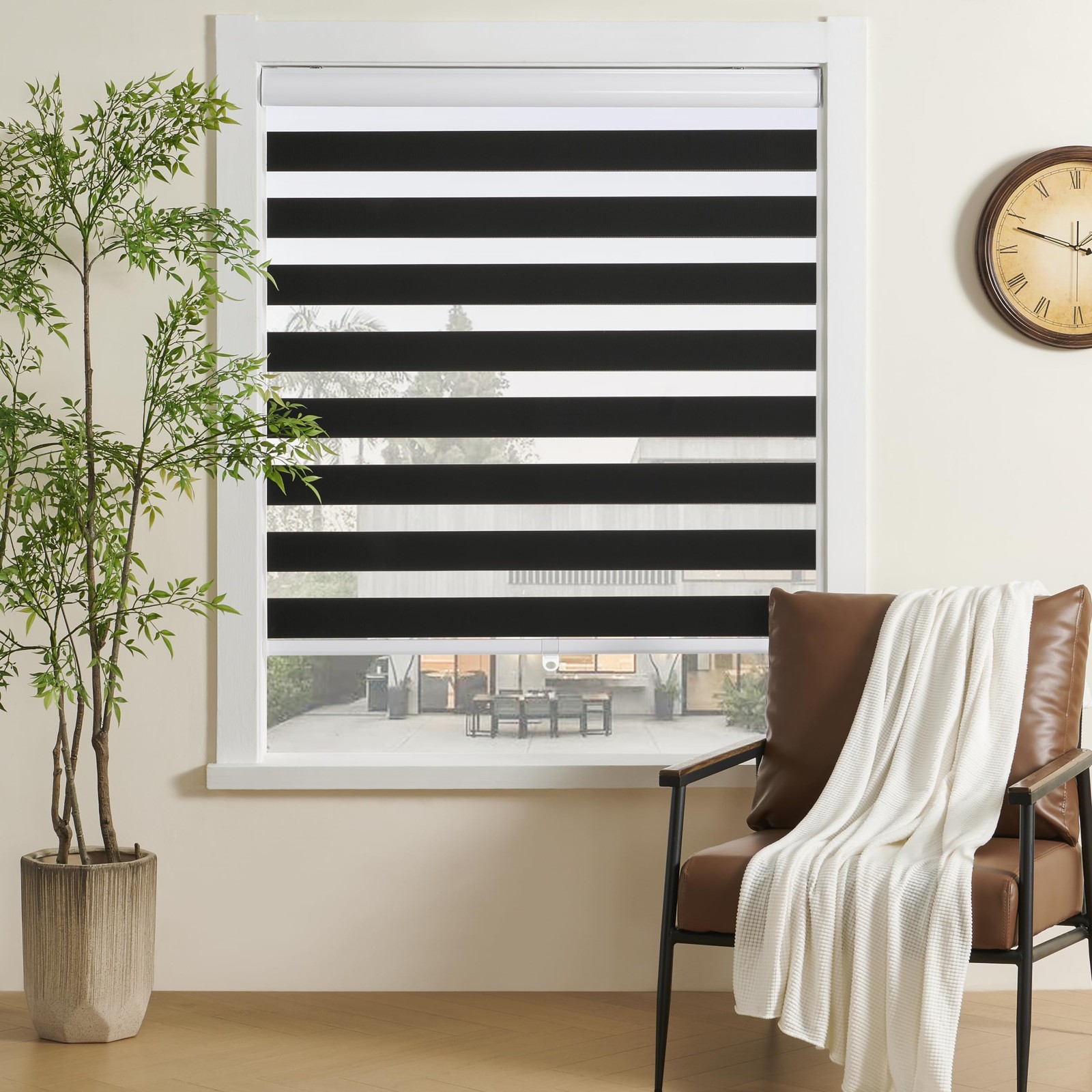 Cordless Zebra Blinds for Windows Free-Stop Zebra Shades Dual Layer Light Fil…