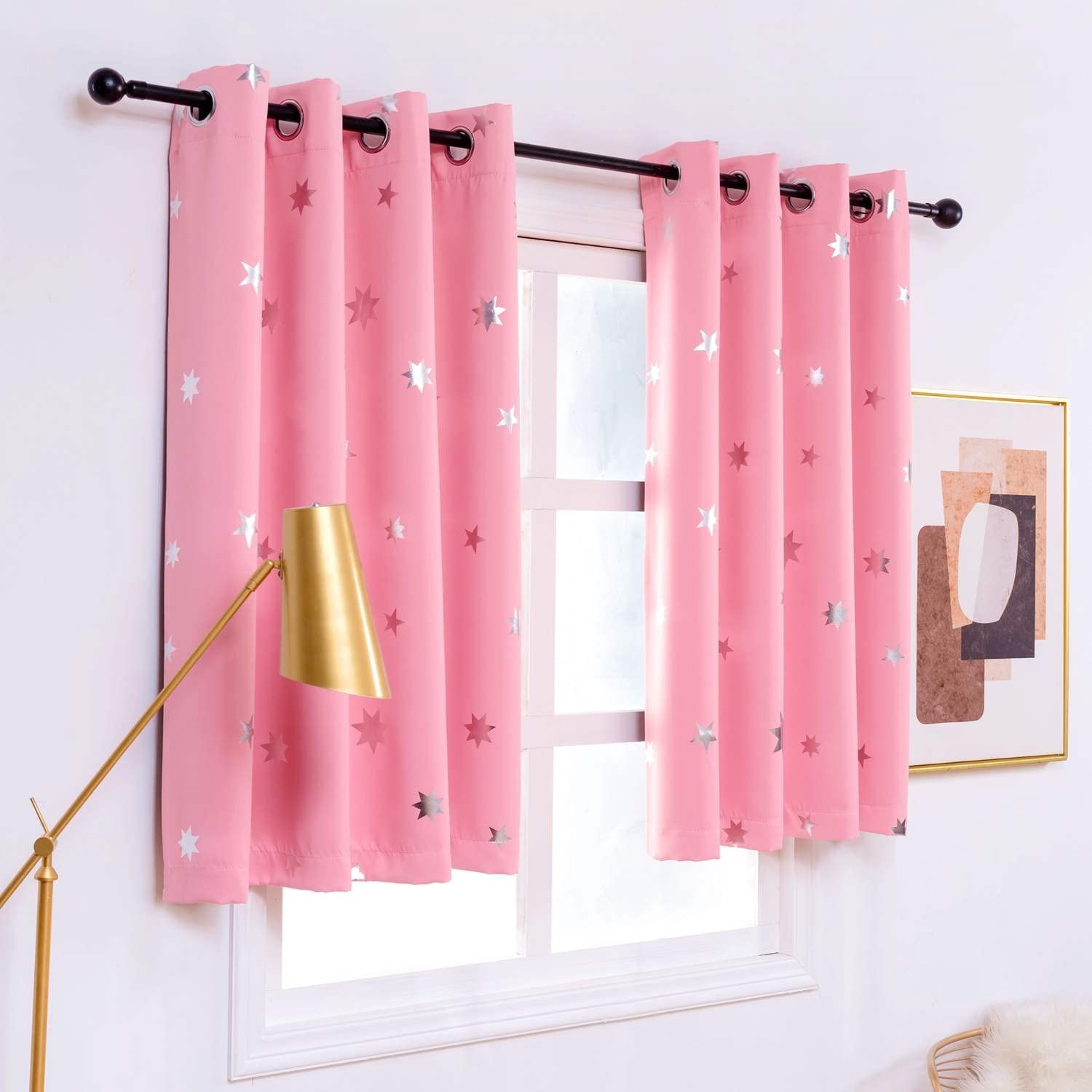 Pink Blackout Curtains for Girls Bedroom 54 Inches Length Stars Window Drapes…
