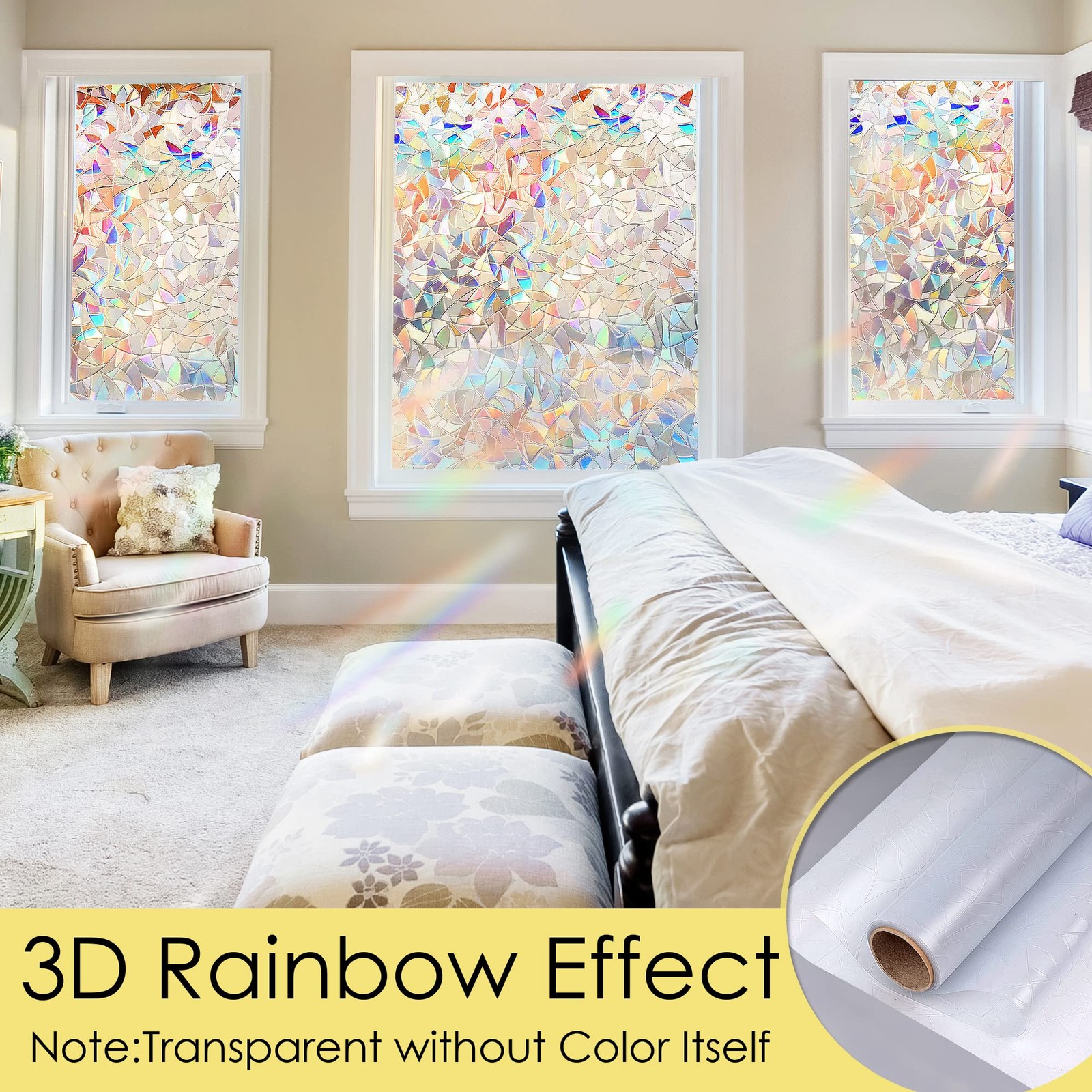 STATINT Stained Glass Window Privacy Film,UV Blocking Window Clings,Rainbow S…