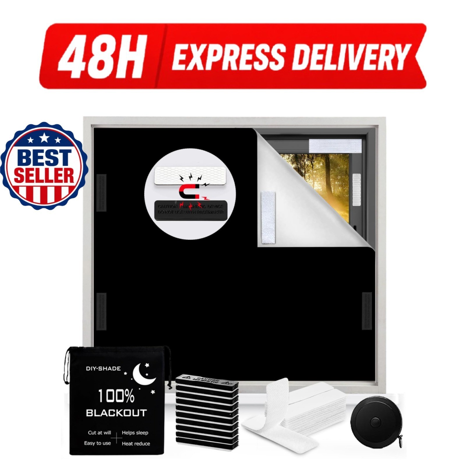 BirdNest 100% Blackout Magnetic Window Cover 118 x 57 Inch Black