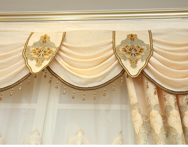 Custom Chenille embroidered beige cloth curtain tulle valance drape C1297
