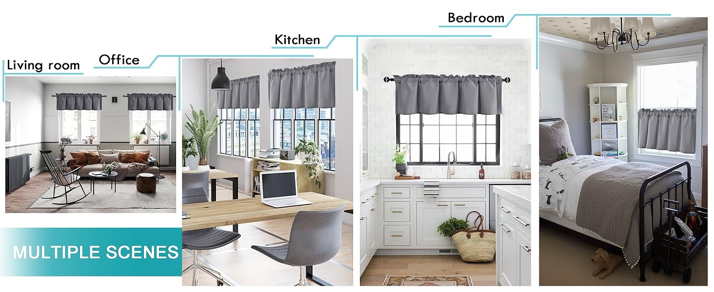Valance Curtains for Kitchen/Living Room/Basement/Bathroom Window, Thermal