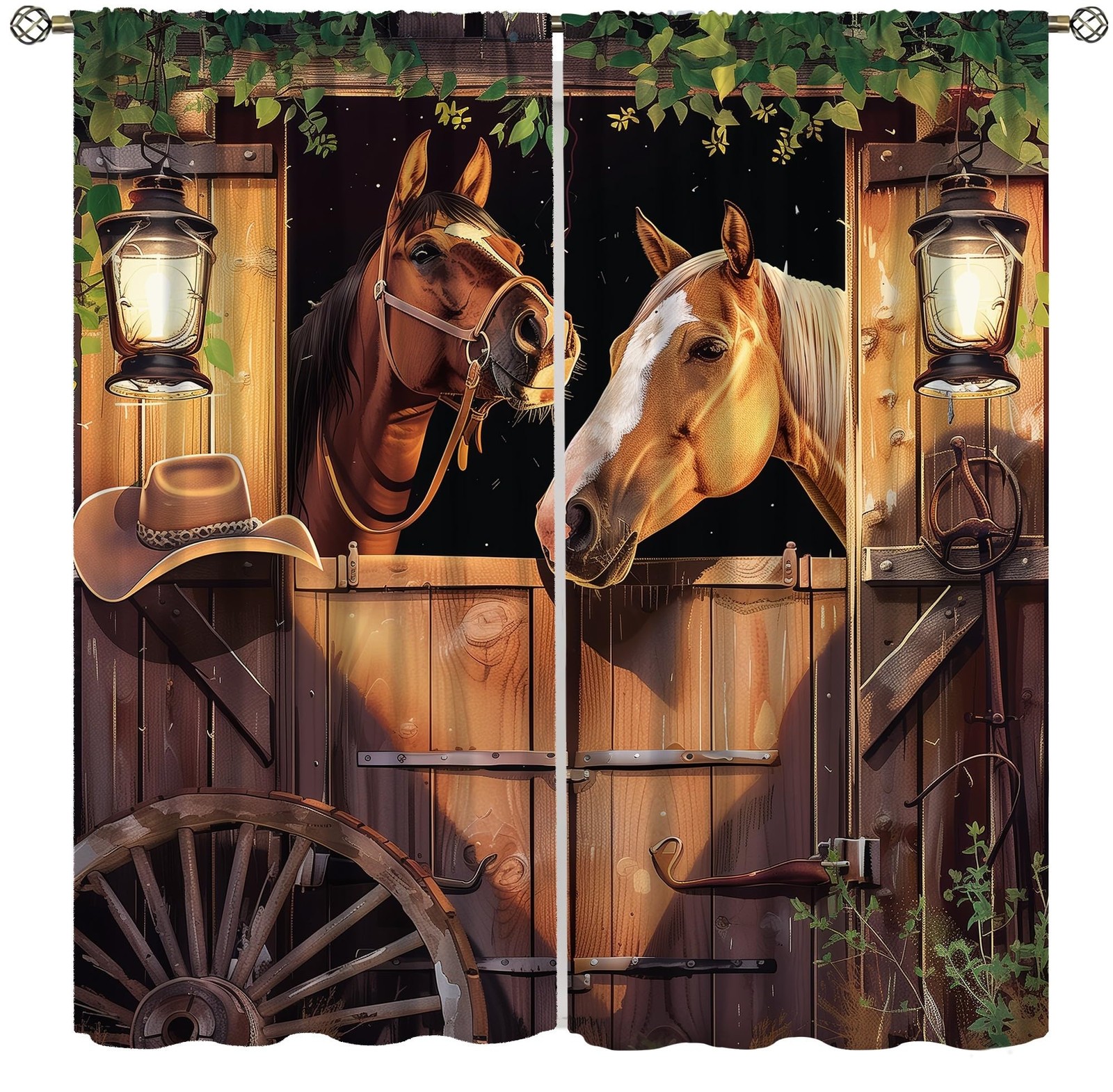 Country Horse Decor Curtains for Kitchen,Vintage Farm Old Oil Painting Art We…