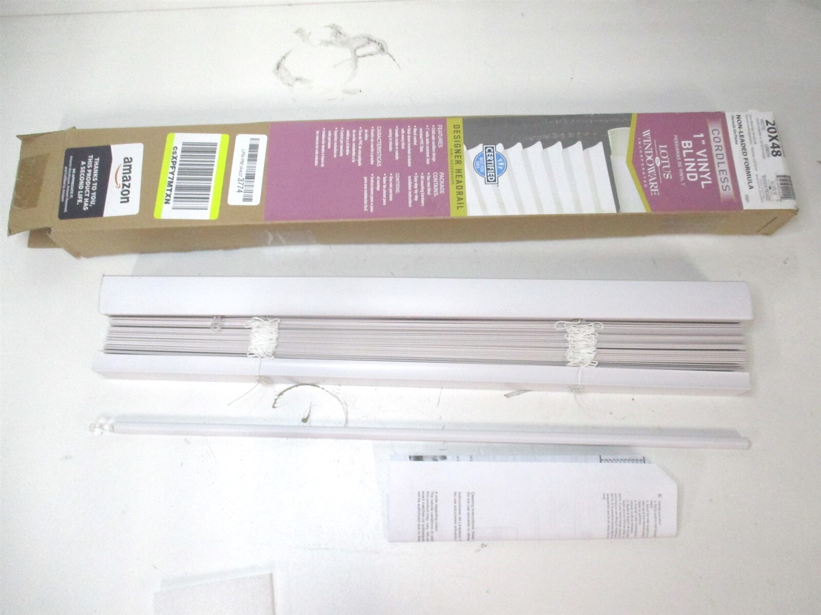 Lotus & Windoware 20″ x 48″ White Cordless 1″ Vinyl Mini Blind