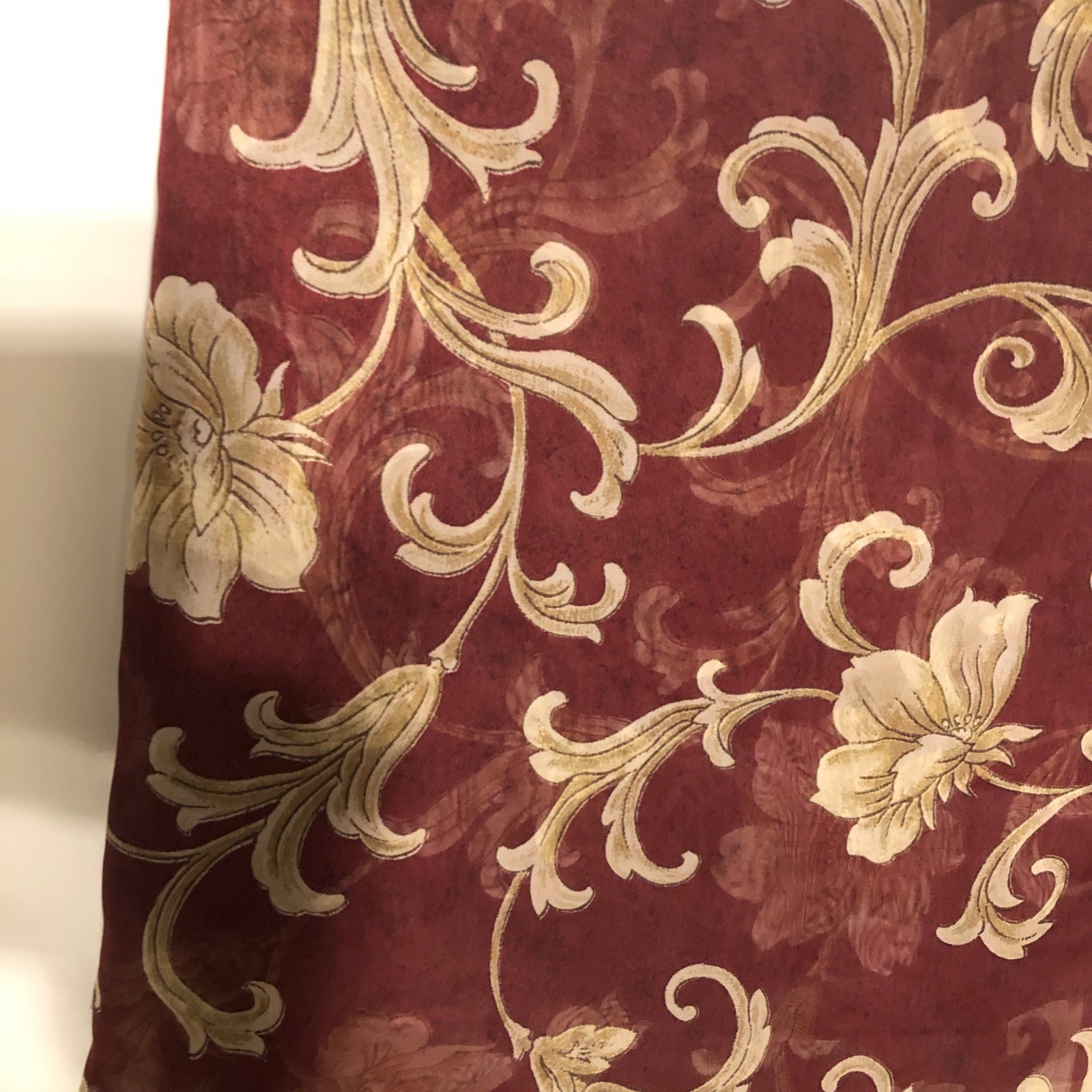 J C Penney, Burgundy Gold Window Scarf, 3″ Bullion Fringe Ends 206″L x 52″ wide