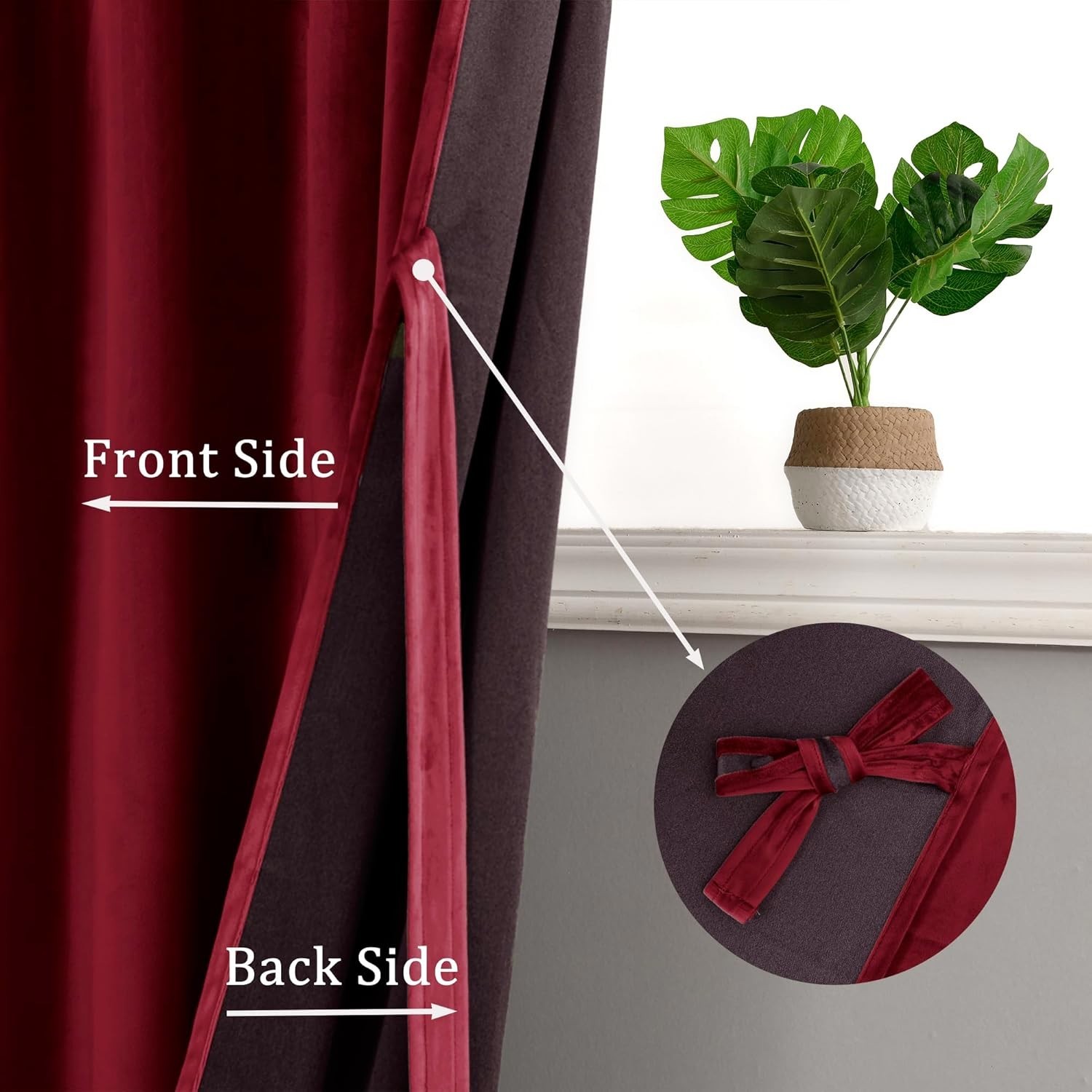 96 inches,Red Velvet Curtains,Blackout Thermal Insulated Solid Soft,Bedroom Li..