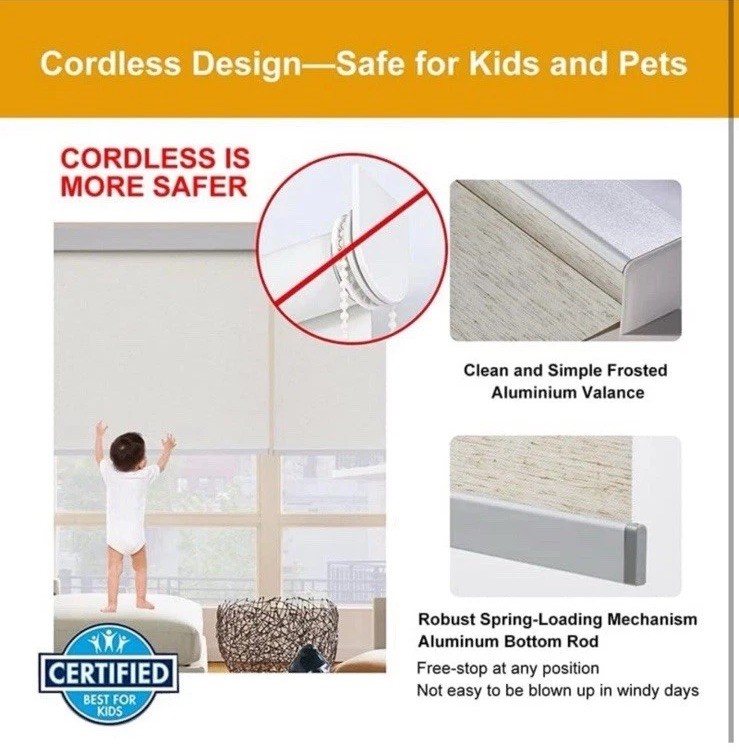 Persilux Free Stop Cordless Light Filtering Shade Cream 34×72 Inch New