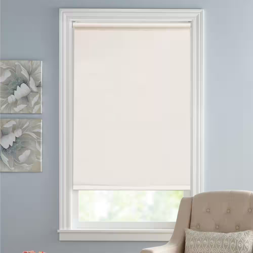 Cut-to-Size Cream Cordless Room Darkening Vinyl Roller Shade 37.25 in. W x 72 in