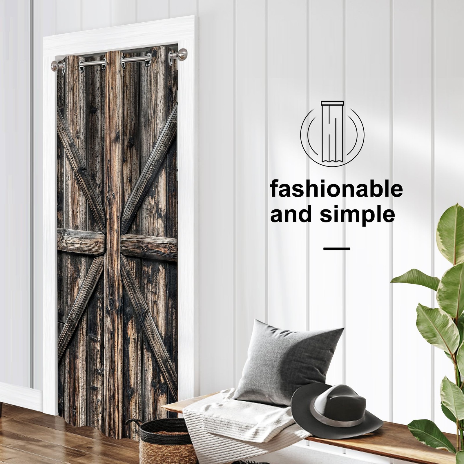 Wooden Barn Doors Door Curtains for Doorways, Rustic Farmhouse Art Wood Blackout