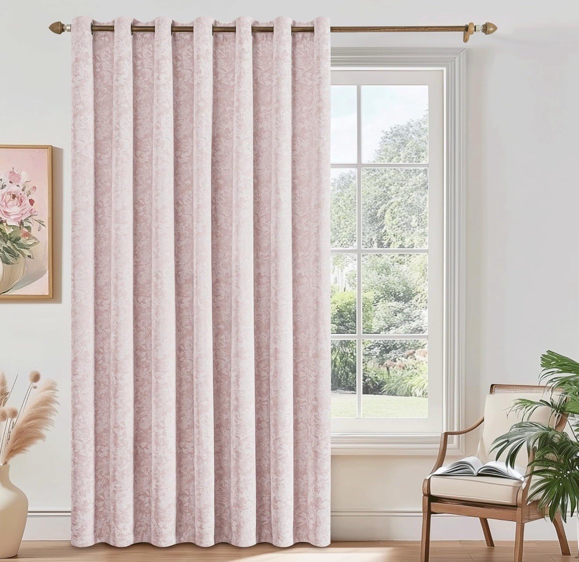 ONE PANEL ONLY 100×84 Pink Jacquard Blackout Curtain Panel