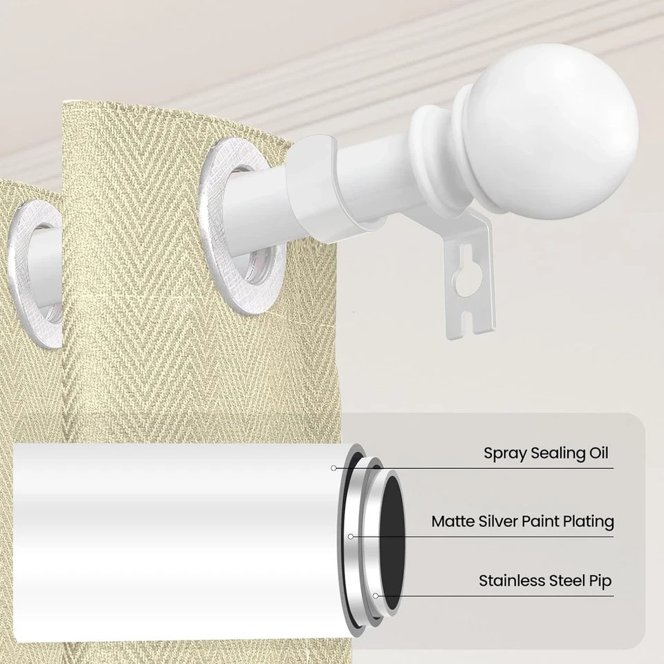 White Curtain Rods for Windows 28 to 48 Inch, 5/8″ Diameter Heavy Duty Metal Sta