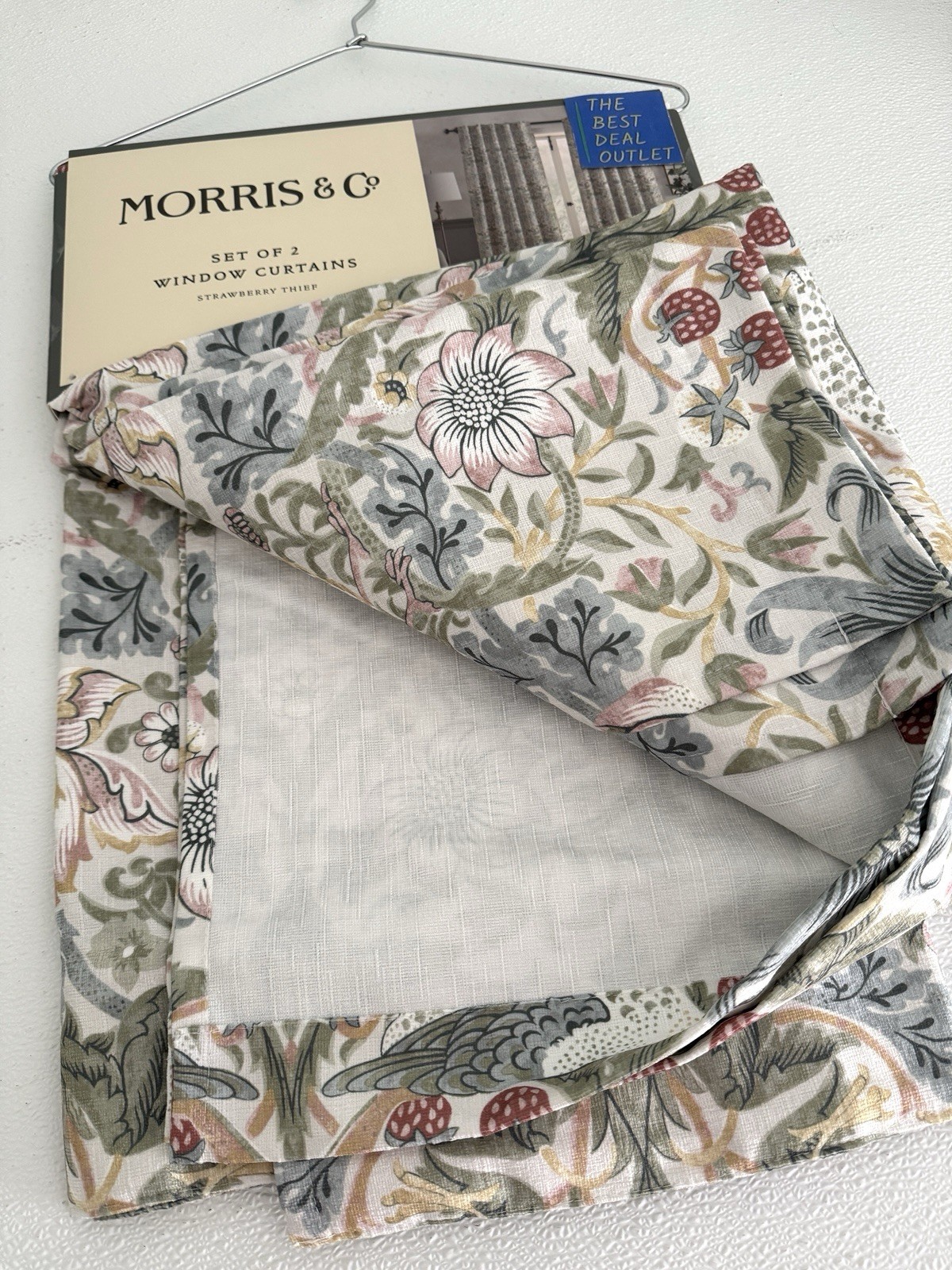 New Morris & C Window Curtains 2 Panels Darkening 37 x 96 Strawberry Thief Birds