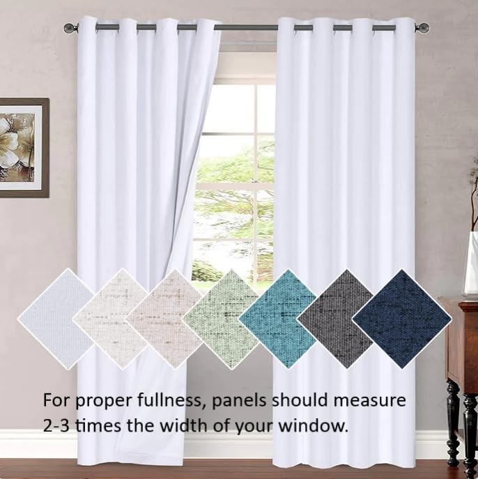 H.VERSAILTEX Living Room Linen Semi Sheer Curtains Nickel Grommet Curtains Pr…