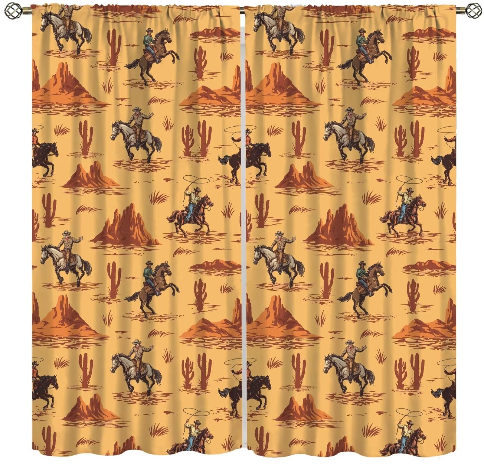 Vintage West Cowboy Curtains Wild Western 20.5″W x 45″L (Pack of 2), Cowboy-2