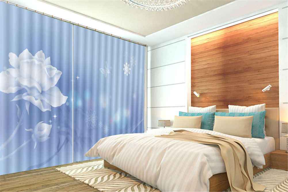 Dreamy White Flowers 3D Curtain Blockout Photo Printing Curtains Drape Fabric