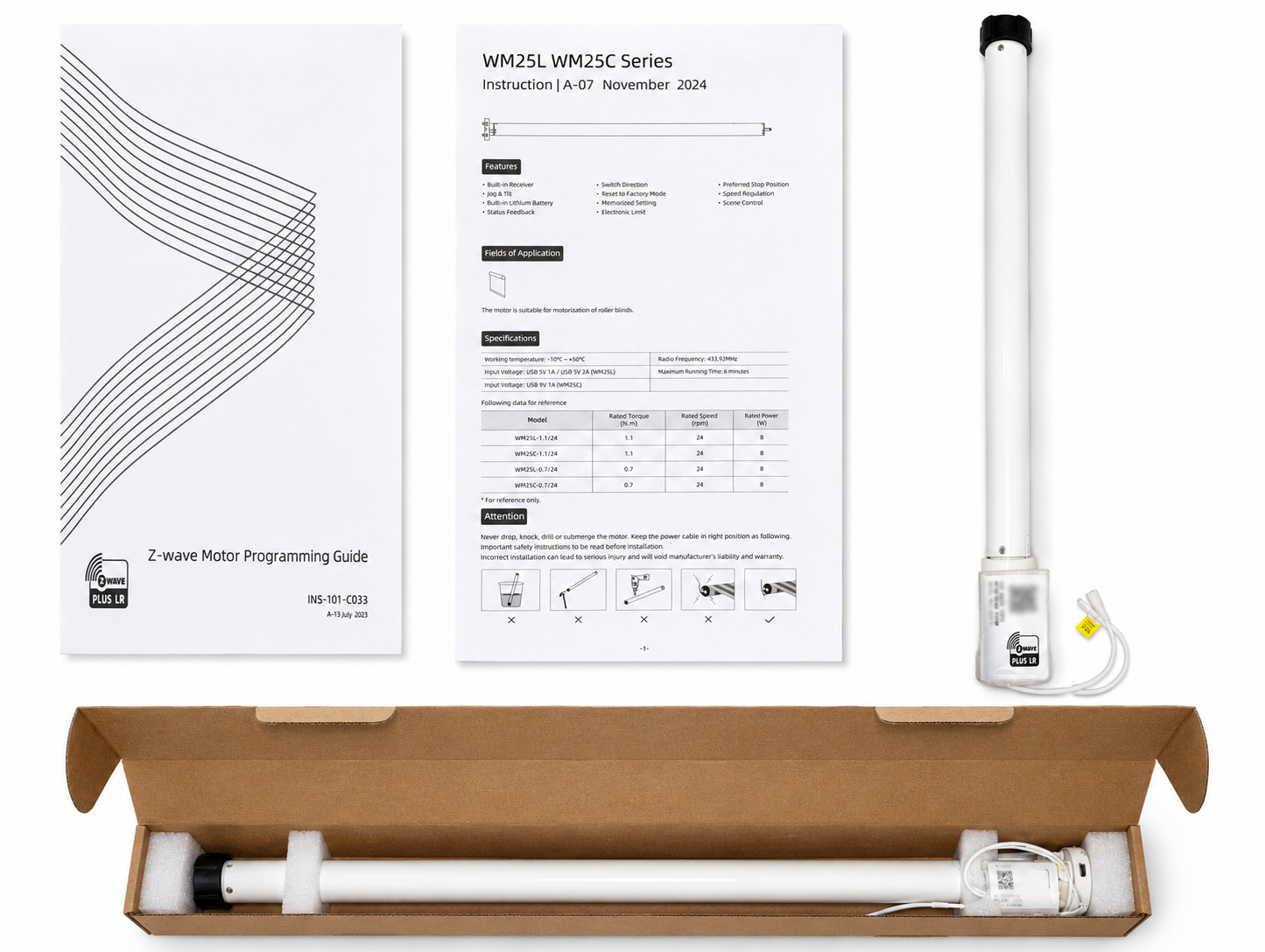DEYI WM25 Z-Wave Smart Shade Motor | Rechargeable | Fits 38mm Roller Tubes