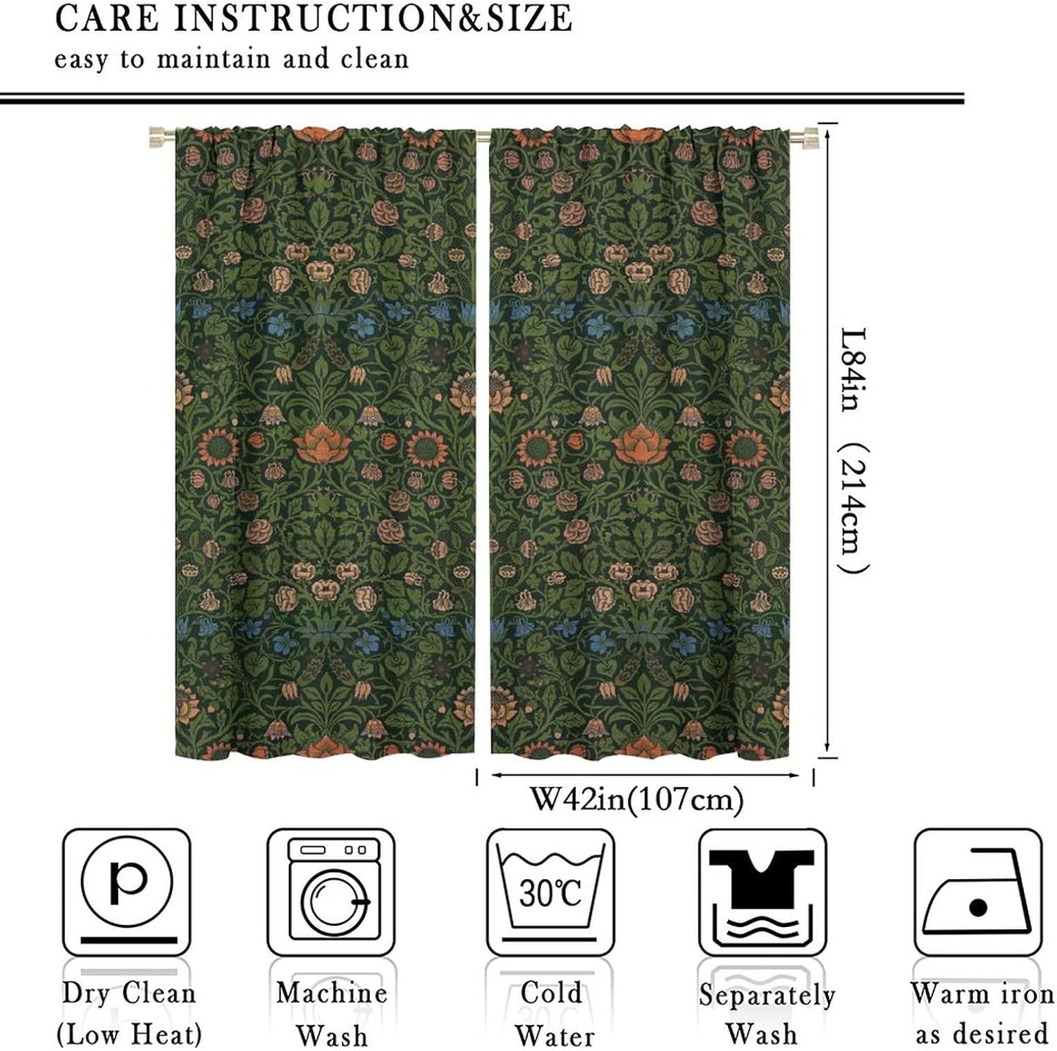 Bohemia Plant Flowers Pattern Blackout Window Curtains, William Morris Art Print