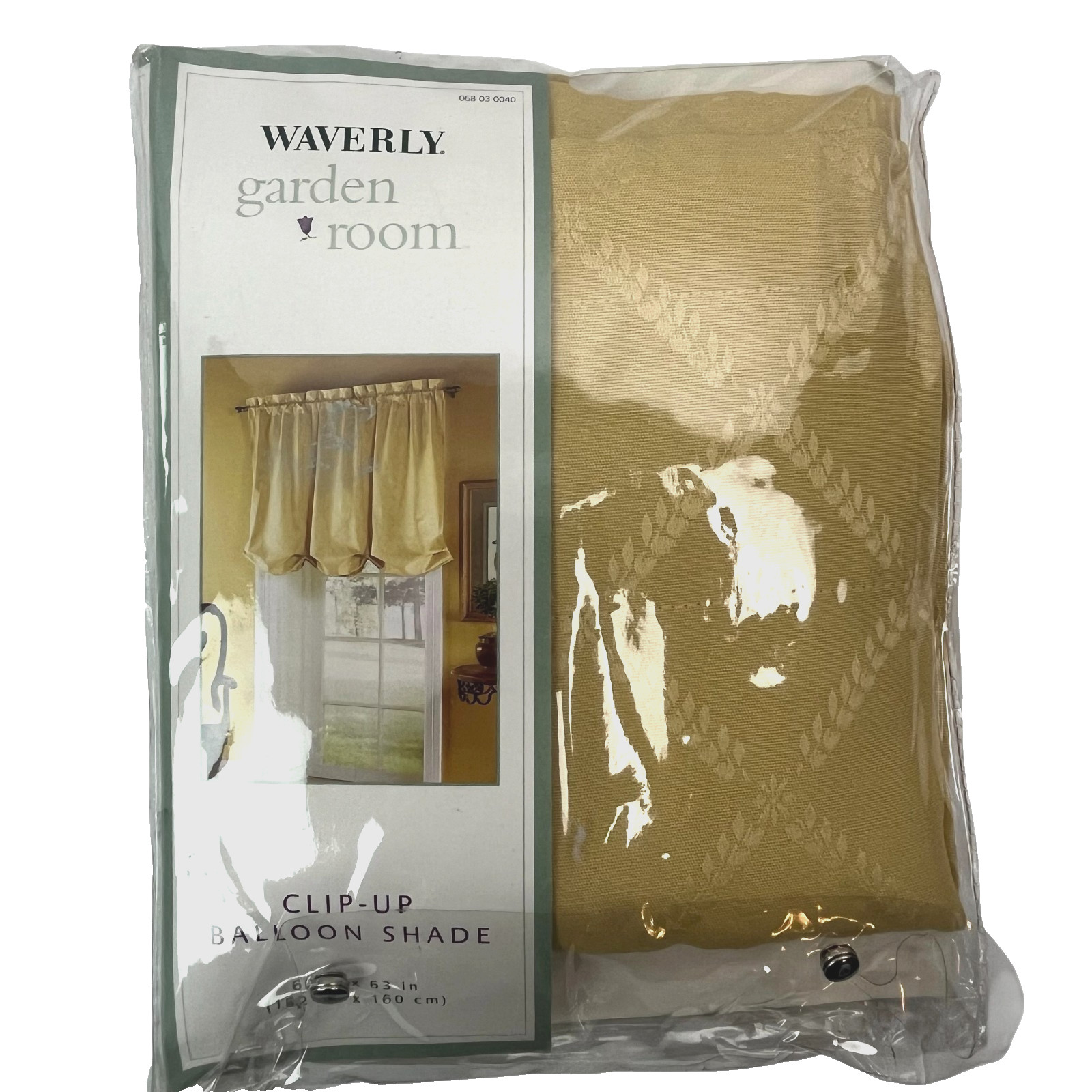New WAVERLY Garden Room Clip Up Balloon Shade 60″ x 63A” Gold Leaf Embossed NIP