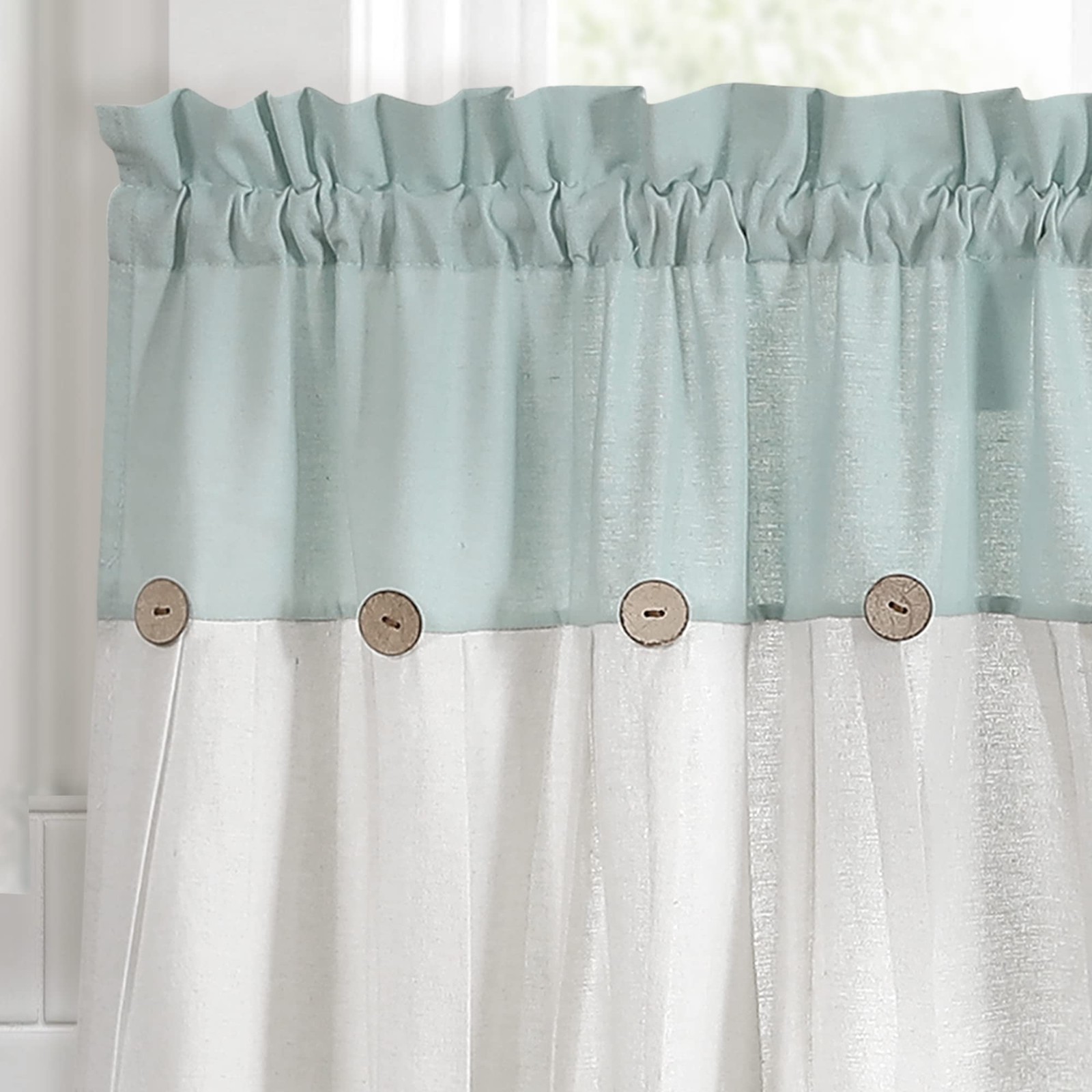 Linen Button Farmhouse Kitchen Curtains Tier Set 29″W x 24″L Dark Linen – Lin…
