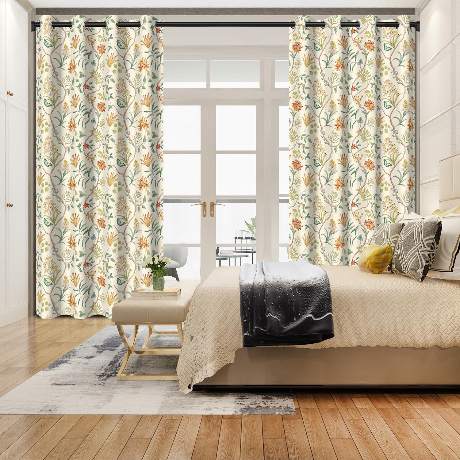 Blackout Curtains 52 x 63 Inches 2 Panels, Watercolor Wildflower & Vine Print…