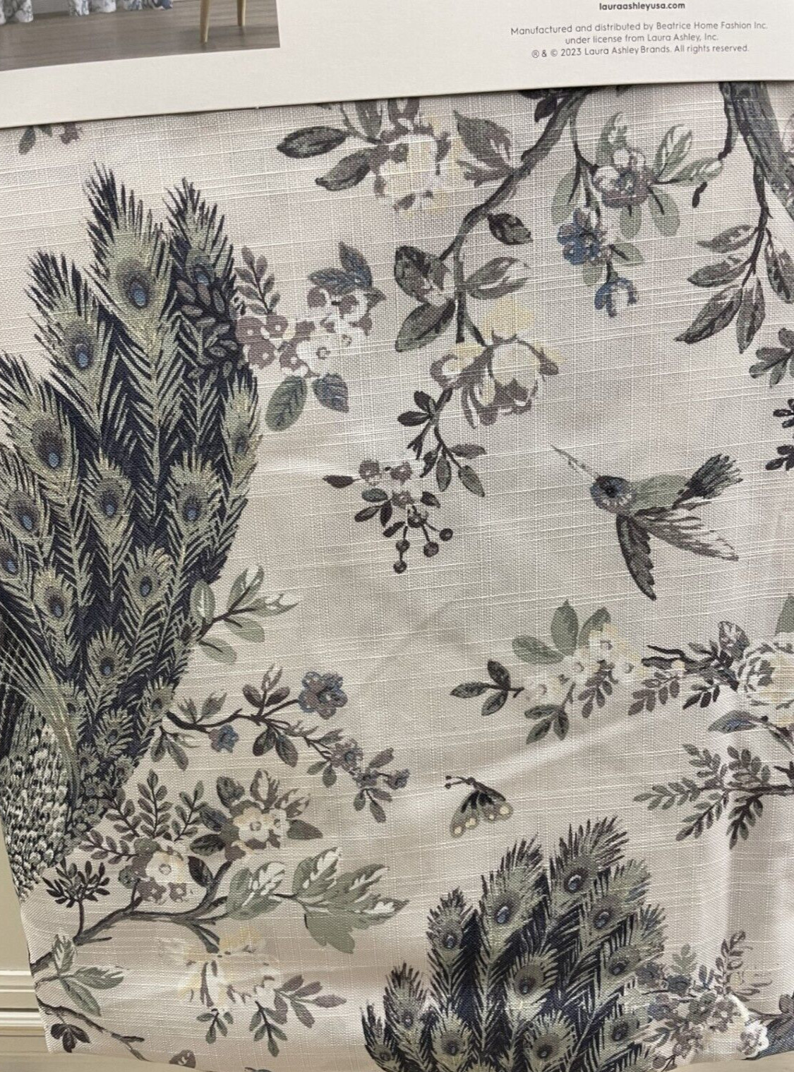 New Laura Ashley Belvedere Peacock Drapes Curtains 38 x 96 Set of 2 ~Navy~Blue~