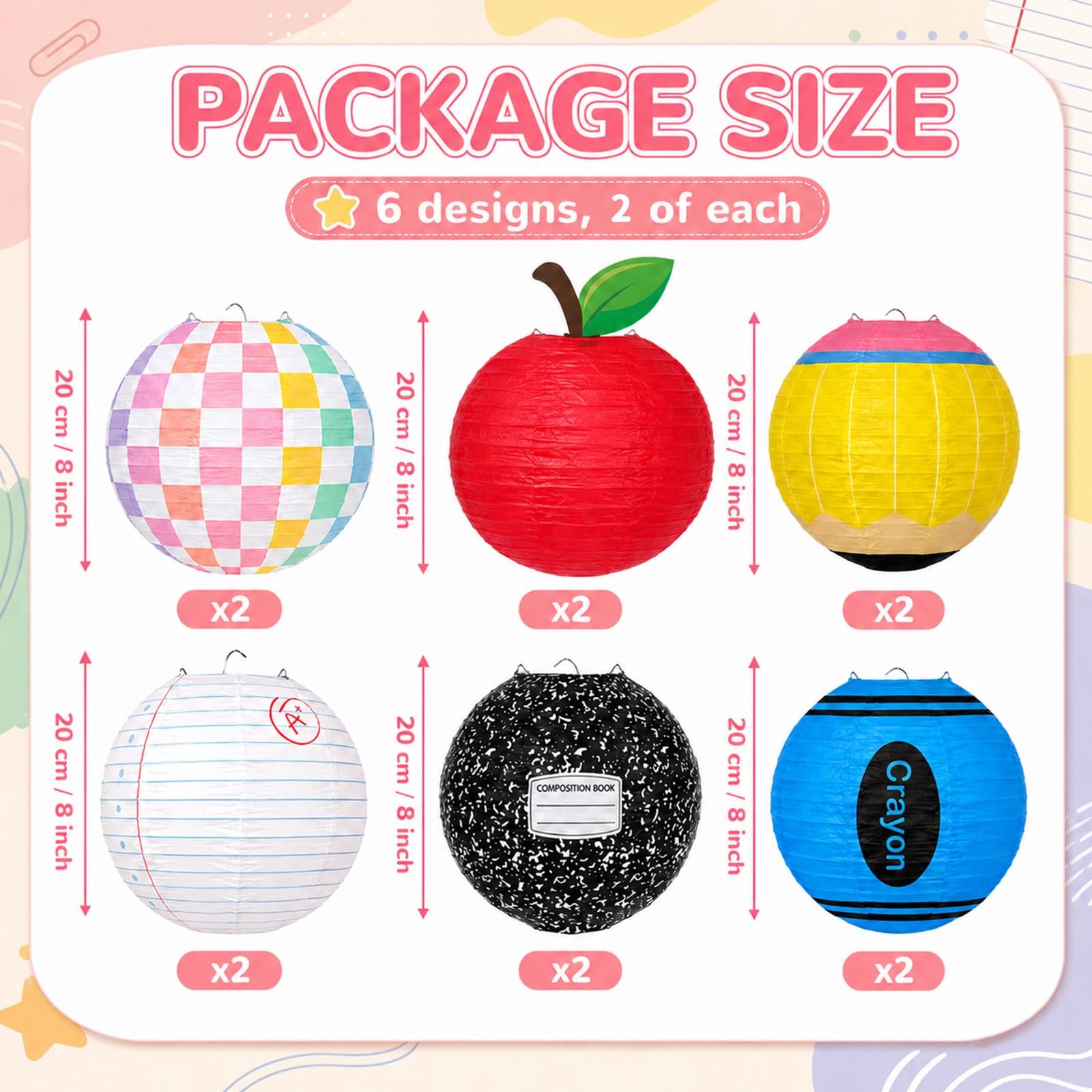 6Pcs Composition Paper Lanterns 8 Inch Composition Notebook Apple Crayon Penc…