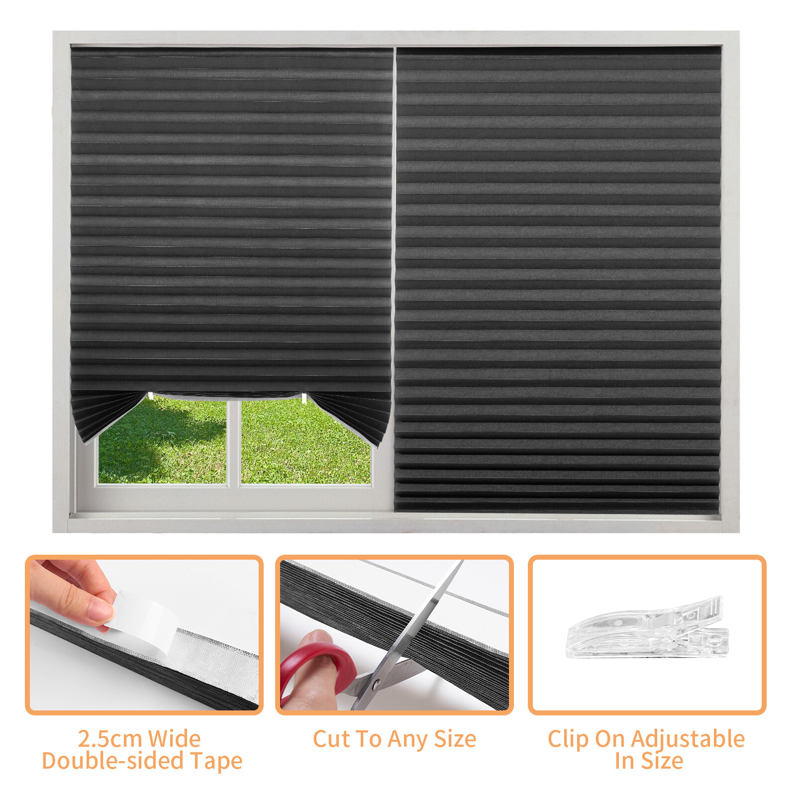 Window Shades Blinds Cordless Self Adhesive Temporary Pleated Paper Blinds Doors