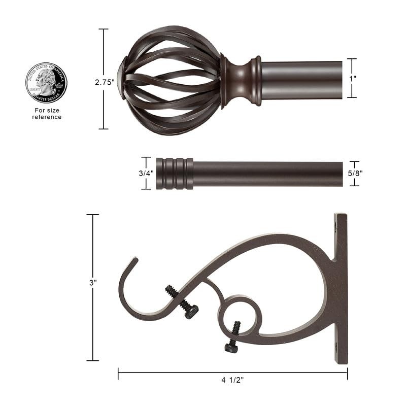 Yun Nephele Brown Double Curtain Rods 72-144 Decorative Double Curtain Rods
