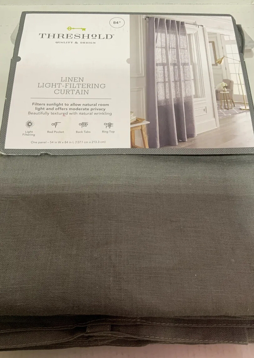 🏯 Threshold : Linen Light Filtering Curtain (One Panel) – 84”x54” Gray🆕