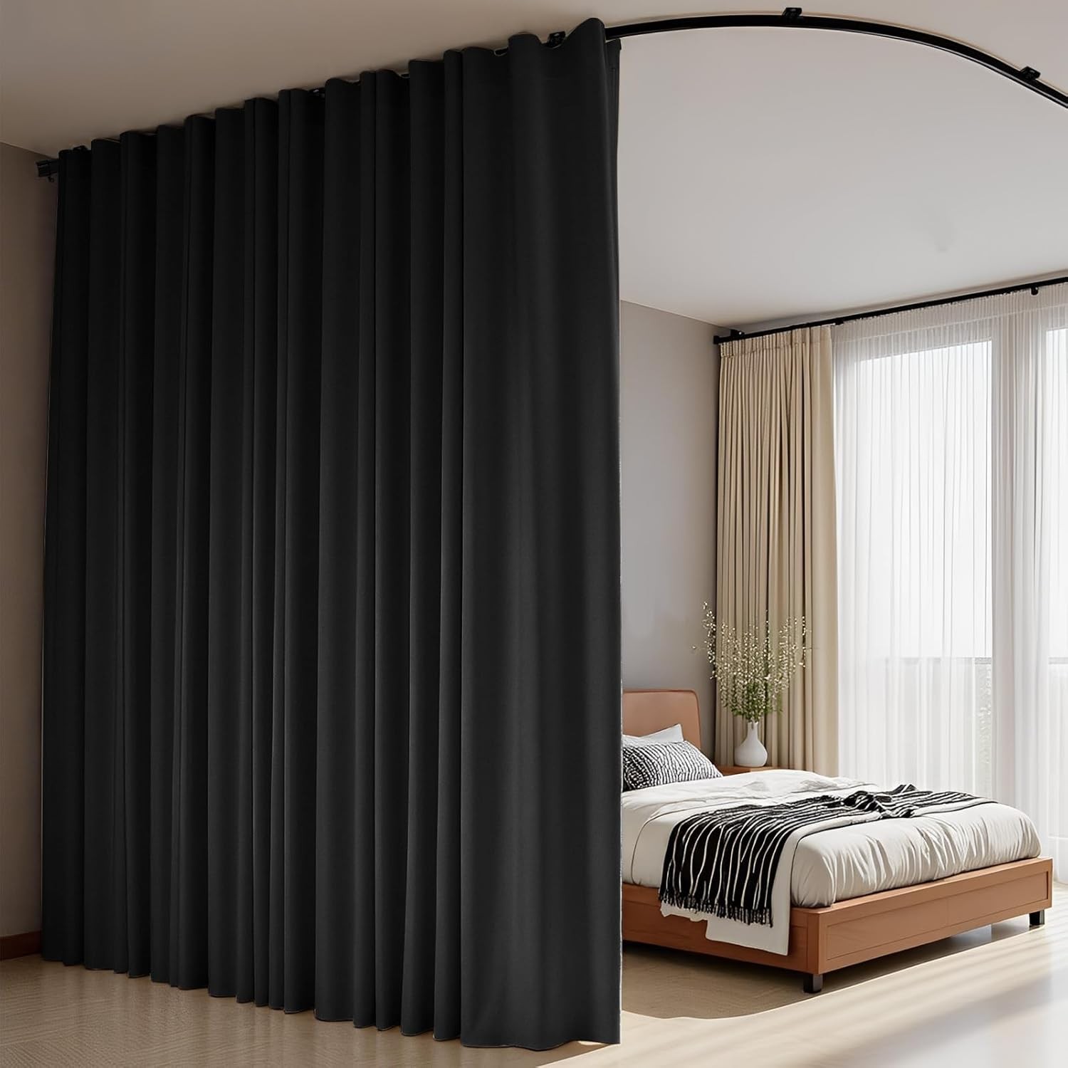 Cortinas Separadoras con Riel Flexible para Techo, Opacas, Sala y Dormitorio