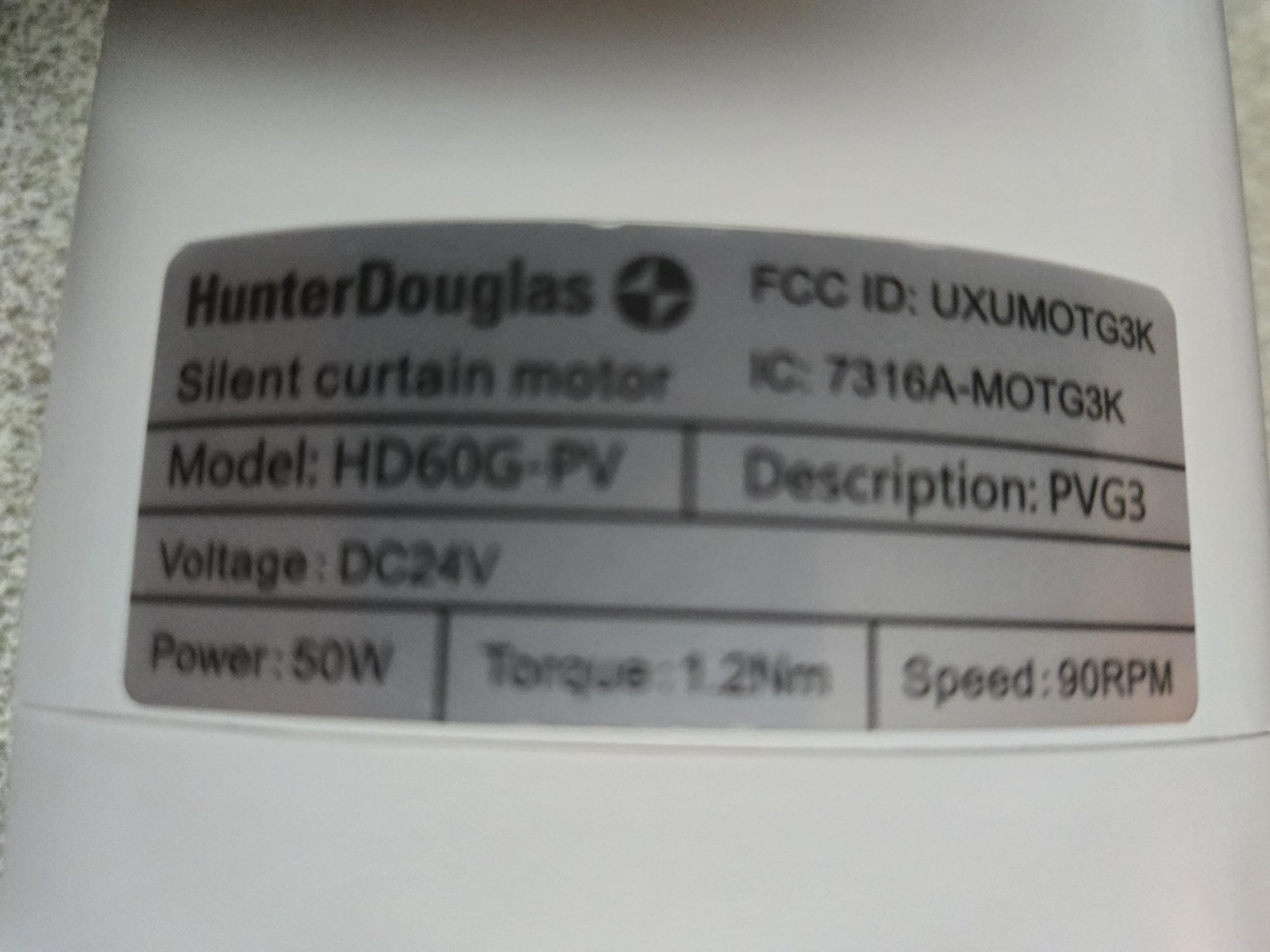 Hunter Douglas Gen 3/Kirsch silent Drapery Motor -HD60G-PV with POWER SUPPLY
