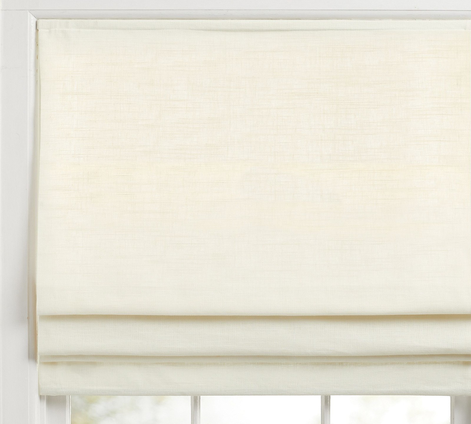 Pottery Barn Emery linen light filtering cordless Roman shade 32×64, ivory