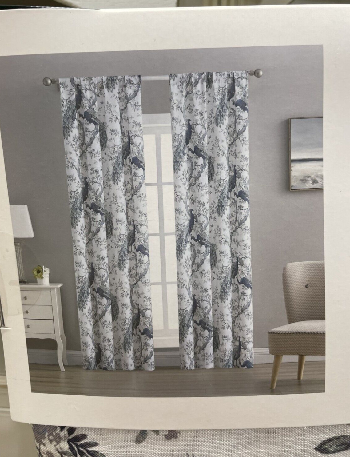 New Laura Ashley Belvedere Peacock Drapes Curtains 38 x 96 Set of 2 ~Navy~Blue~