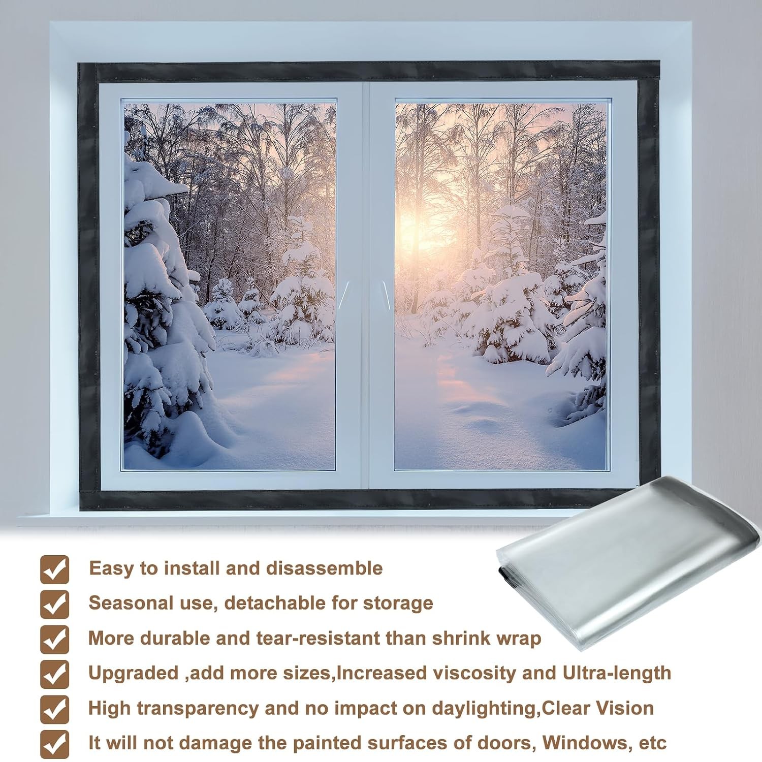 48” Adjustable Insulated Window Plastic Cover Winter Draft Stopper Sealer