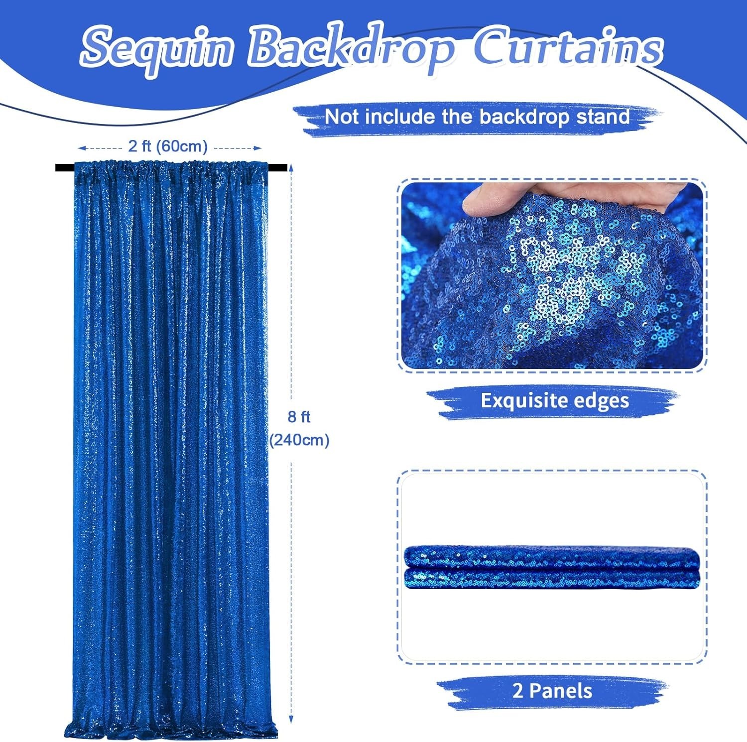 Royal Blue Sequin Backdrop Curtains,2 Panels 2FTx8FT Blue Curtain Backdrop Gl…