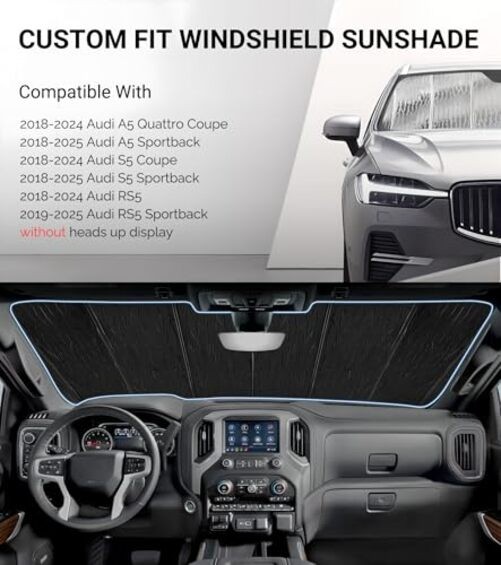 AstraGuard Silver Windshield Sunshade for Audi A5/S5/RS5 2018-2025 without HUD