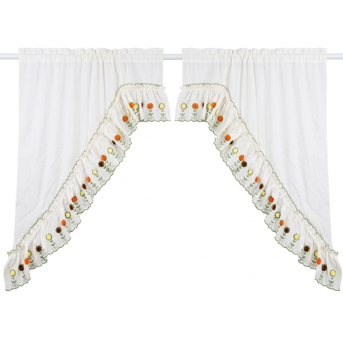Vtg Sears 1970s Kitchen Swag Curtain Valance Embroidered Flower Power Mod Retro