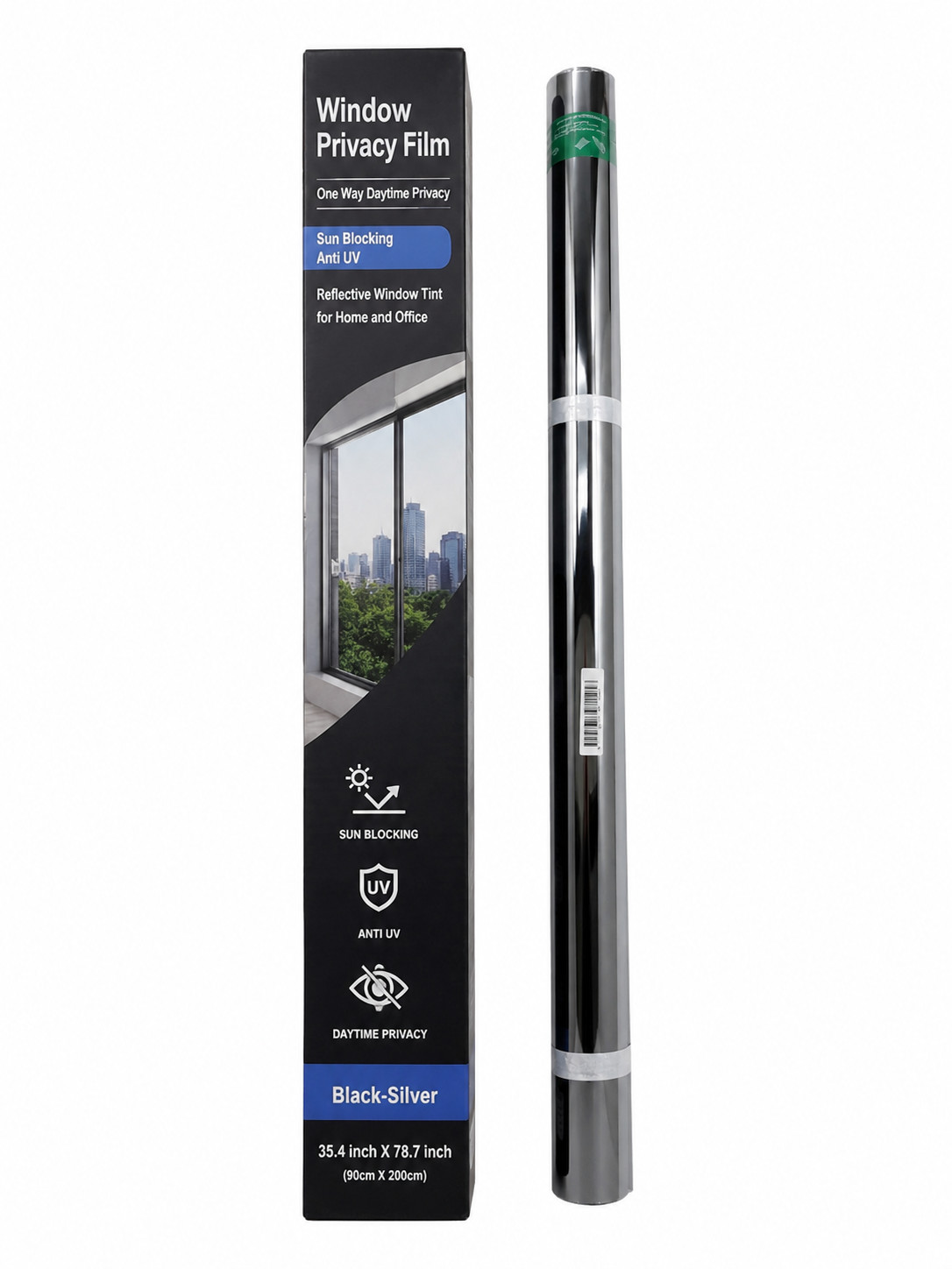 Window Privacy Film For Home and Office, Black-Silver, 35.4 inch X 78.7 inch