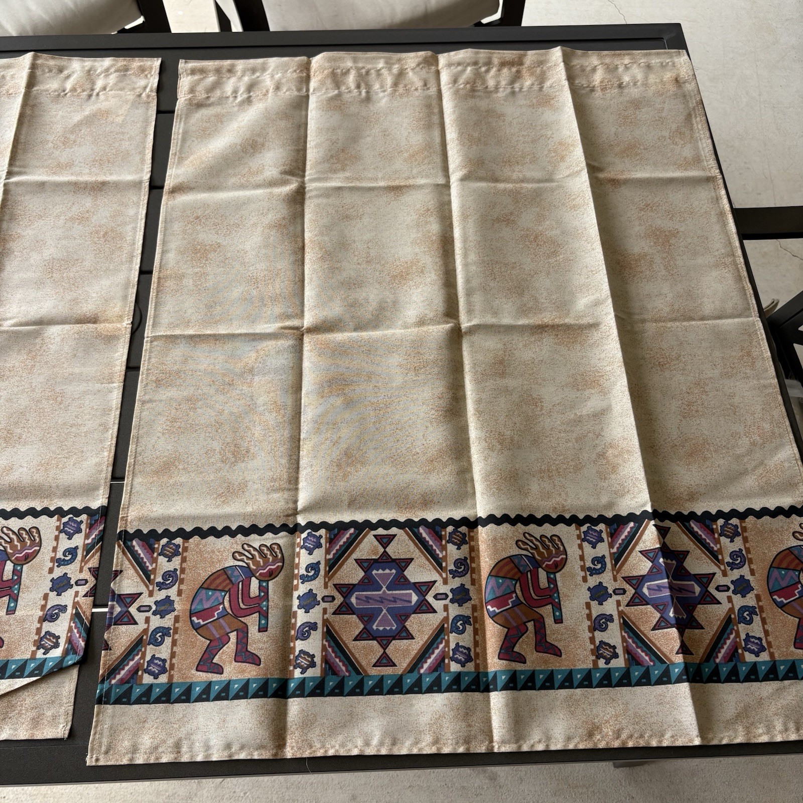 Kokopelli 3 Piece Window Treatment Tiers And Valance 60” Wide Window Vintage