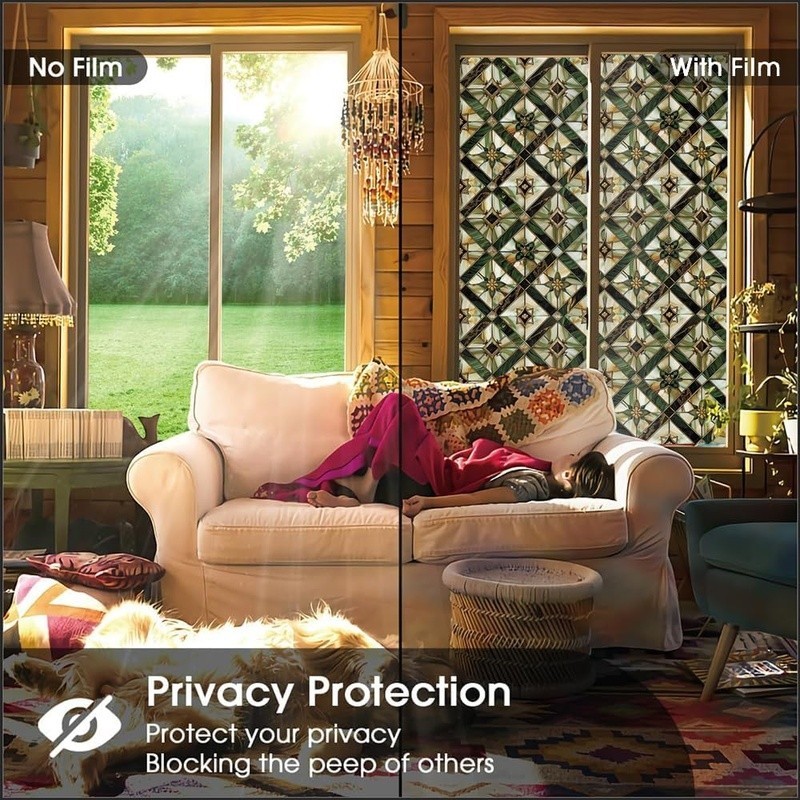 Privacy Window Film Static Cling Stained Glass Durable Reusable PVC Window Décor