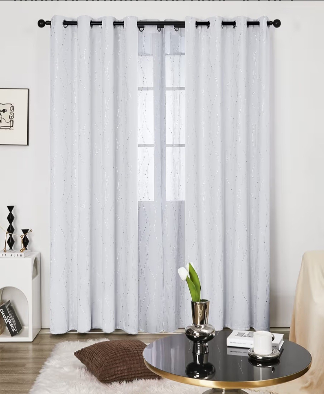 Silver greyish White Curtains 52″ X 95″