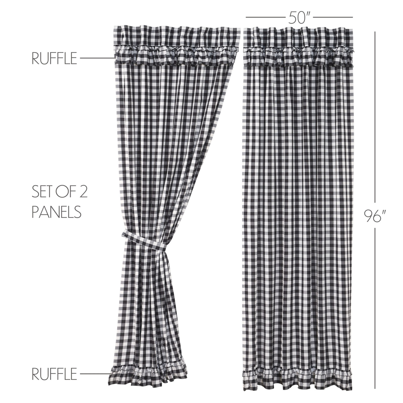 Panels Annie Buffalo Black Check Ruffled Farmhouse 96×50 Set of 2 VHC Brands