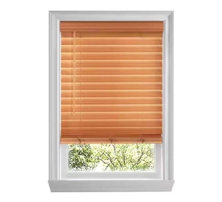 Chestnut Cordless Premium Faux Wood window blinds 40 in. W x 72 in L