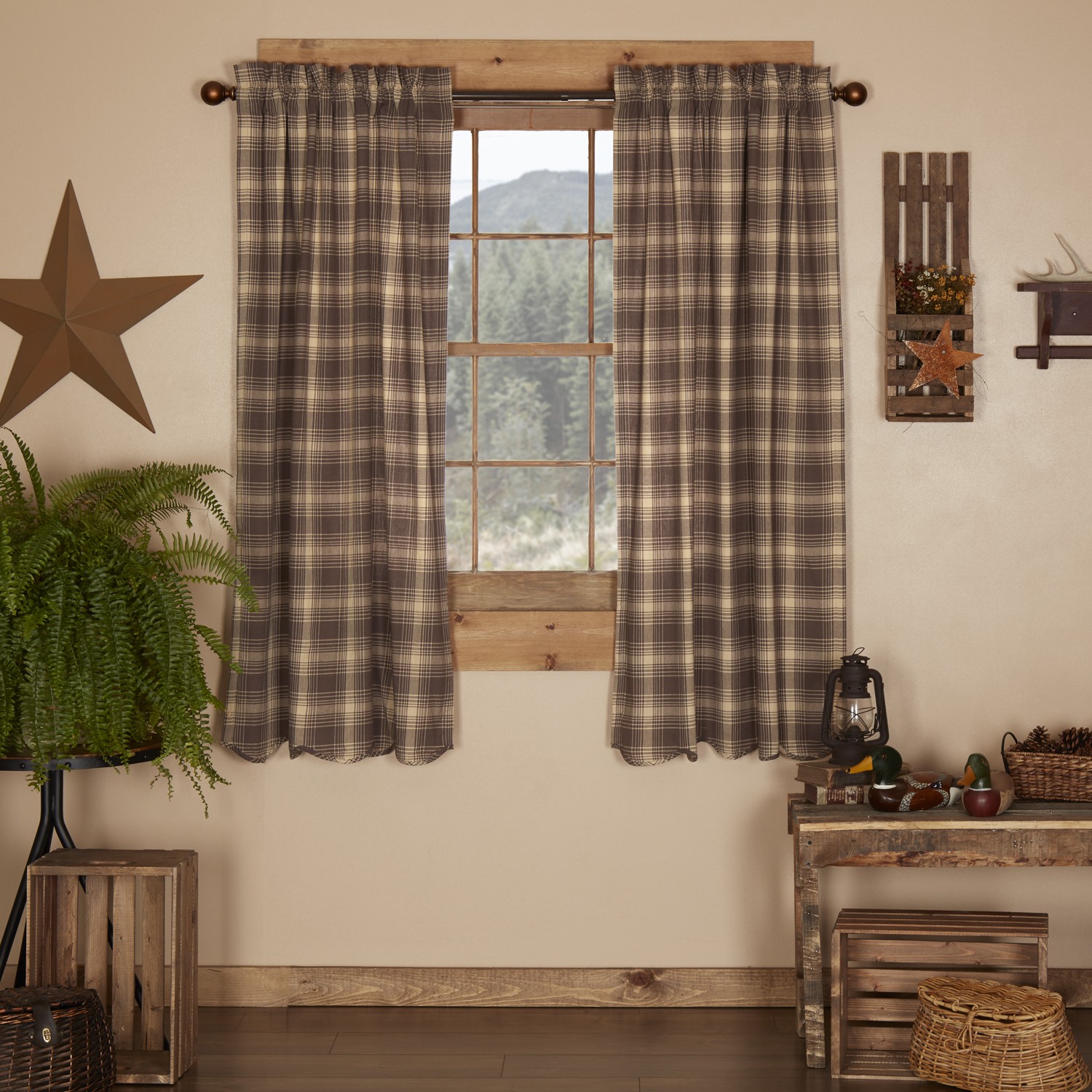 VHC Brands Rustic 63″x36″ Panel Pair Brown Rod Pocket Dawson Tie Window Curtains