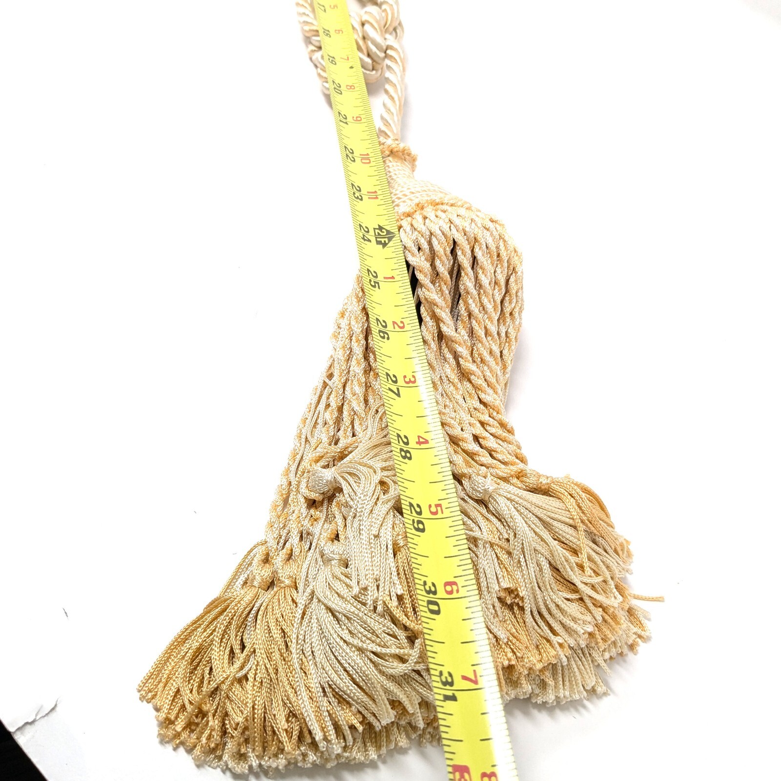 Curtain Drape Tie back Twisted Rope Tassel Ivory Light Peach Ornate 31″ Length