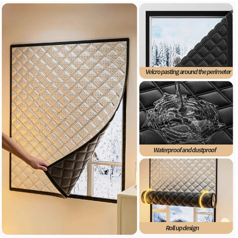 Thermal Insulated Window Curtains Winter Cold Insulation Screen Windproof Plaid