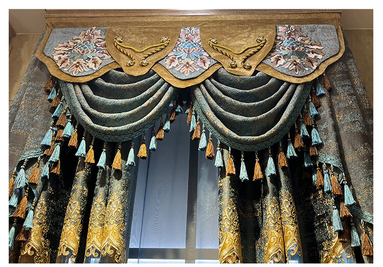 noble water-soluble embroidery chenille blue cloth curtain valance drape C1638