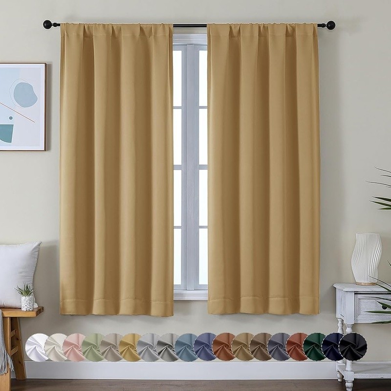 Gold Blackout Curtains Bedroom 2 Panels Set Solid Thermal Insulated 40″W x 63″L